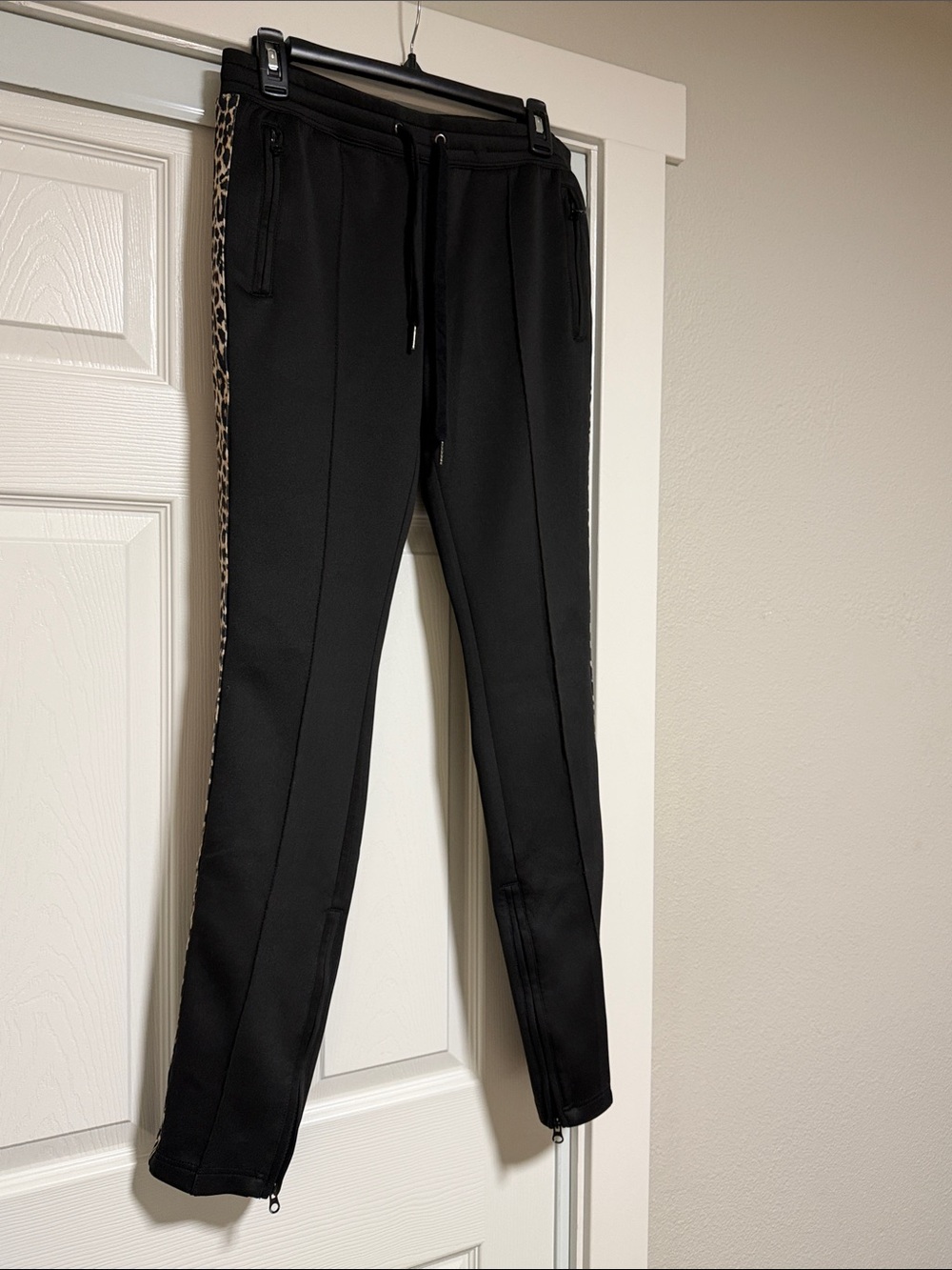 Pam & Gela Black Joggers with Leopard-Print Side Stripe